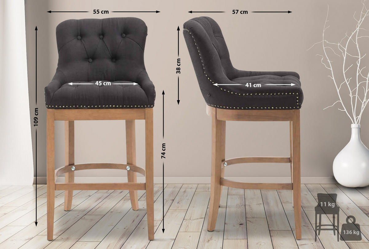 BARHOCKER Stoff Schwarz - Schwarz/Naturfarben, Holz/Textil (55/109/57cm) - CLP