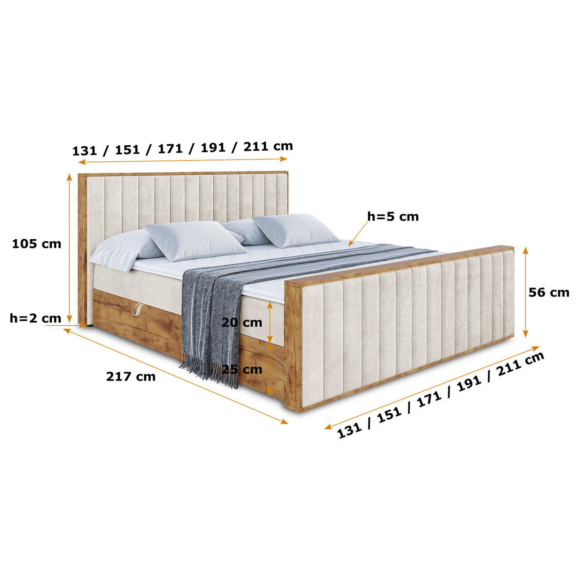 BOXBETT mit Matratze H3 und Lattenrost - LOLLI4-Z - 200x200 - Beige Casablanca - Beige, Holzwerkstoff (200/200cm) - ALTDECOR