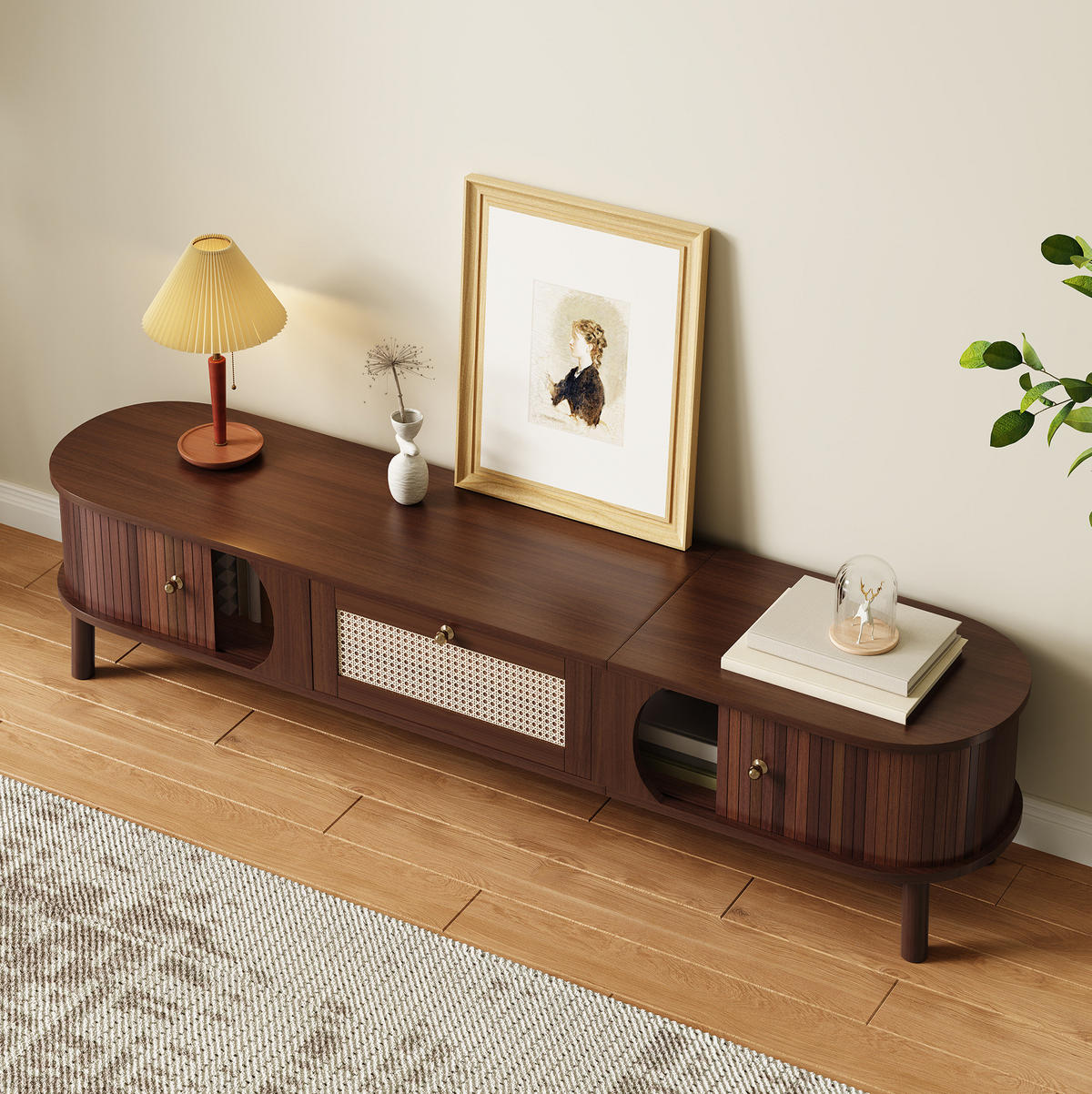 TV-LOWBOARD 170/39,5/38 cm in Natur mit Rattanschubladen und Türen - Eichefarben, Holzwerkstoff (170/38/39.5cm) - Flora Grace