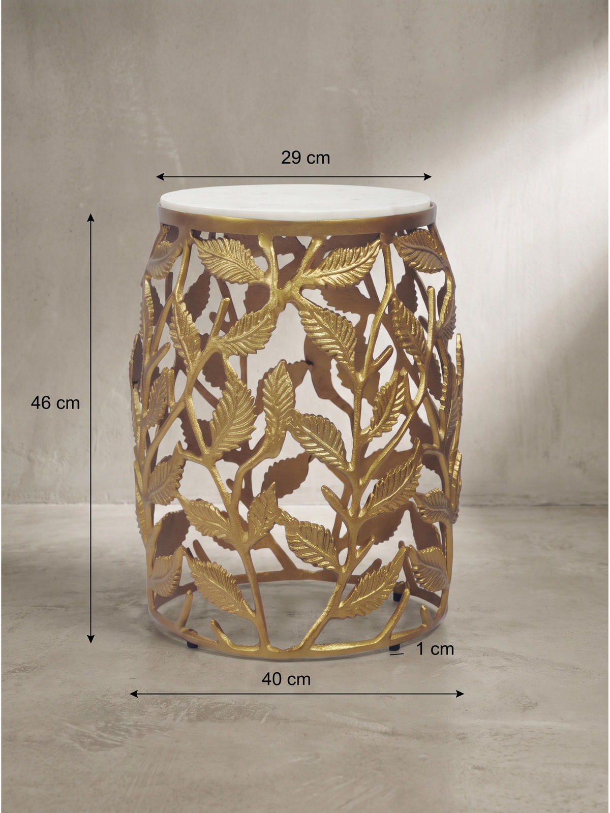 BEISTELLTISCH ALASSIO, Marmor, handgefertigt, Gold-Weiß, Ø 40 x 46 cm - Goldfarben, Stein/Metall (40/40/46cm) - KADIMA DESIGN
