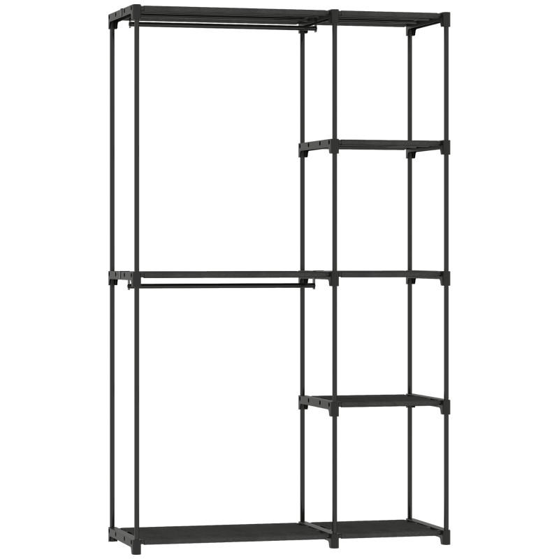 STOFFSCHRANK mit Kleiderstangen & 6 Ablagen, 111/43/185 cm, Schwarz - Schwarz, Metall (43/185/111cm) - Redom
