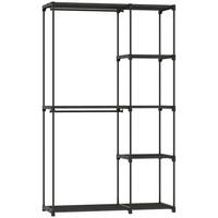 STOFFSCHRANK mit Kleiderstangen & 6 Ablagen, 111/43/185 cm, Schwarz - Schwarz, Metall (43/185/111cm) - Redom