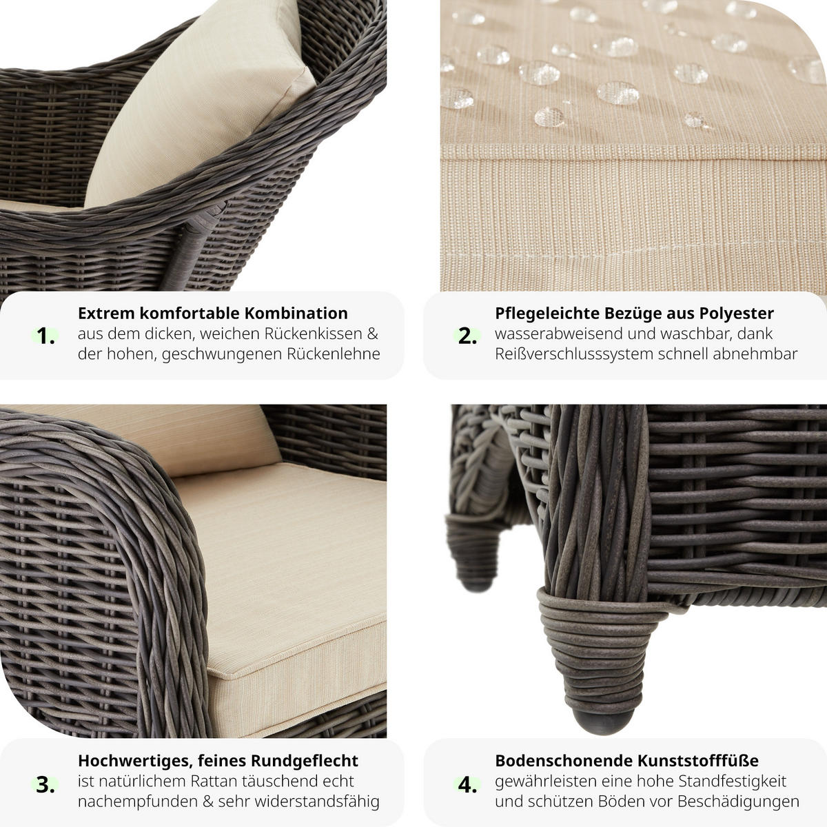RATTANSESSEL 2er Set, 71 x 60 x 84 cm,grau - Grau, Kunststoff (60/84/71cm) - tectake