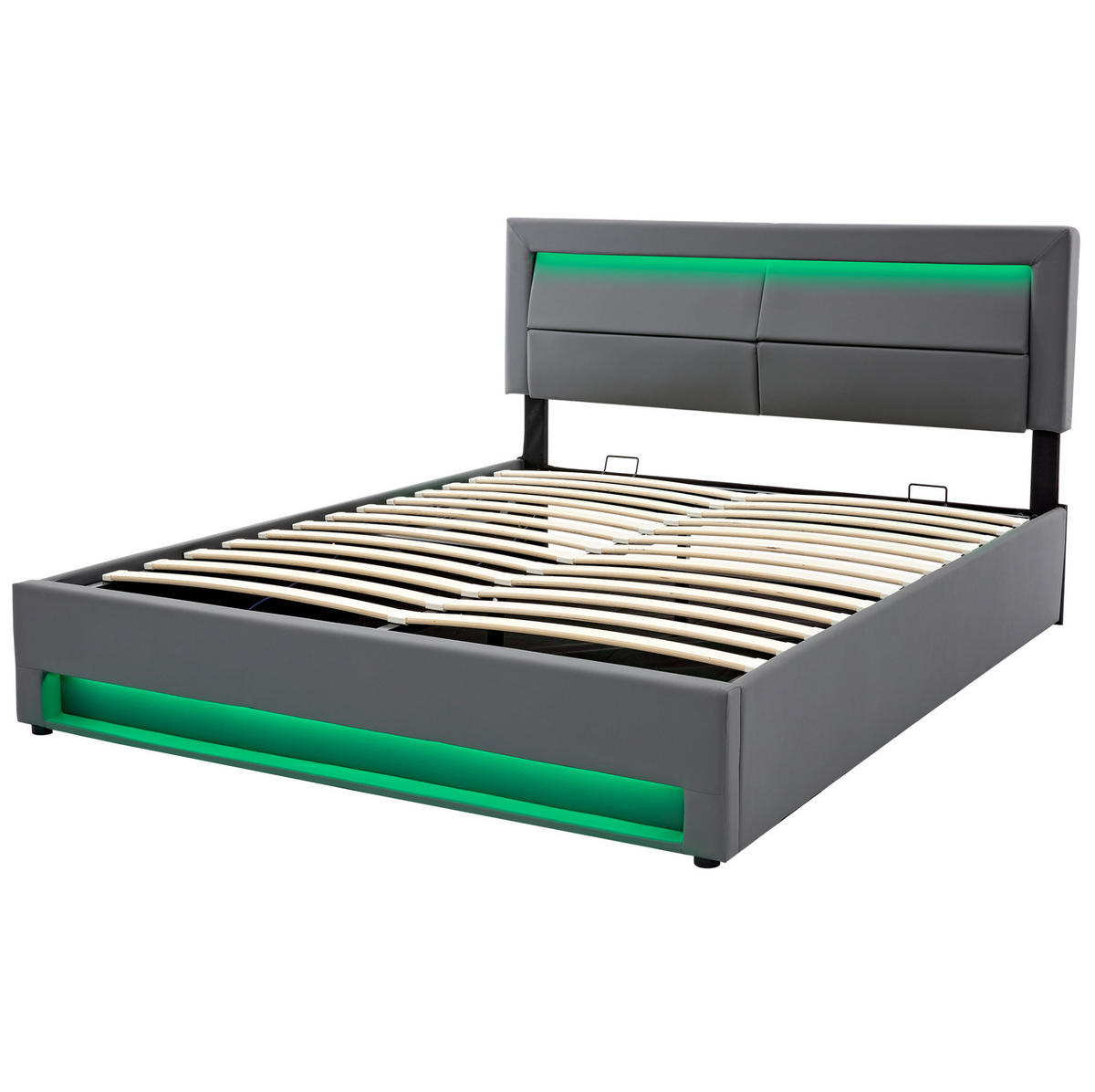 POLSTERBETT 160/200 cm Grau mit USB-Anschluss und LED-Beleuchtung - Grau, Kunststoff (160/200cm) - OKWISH