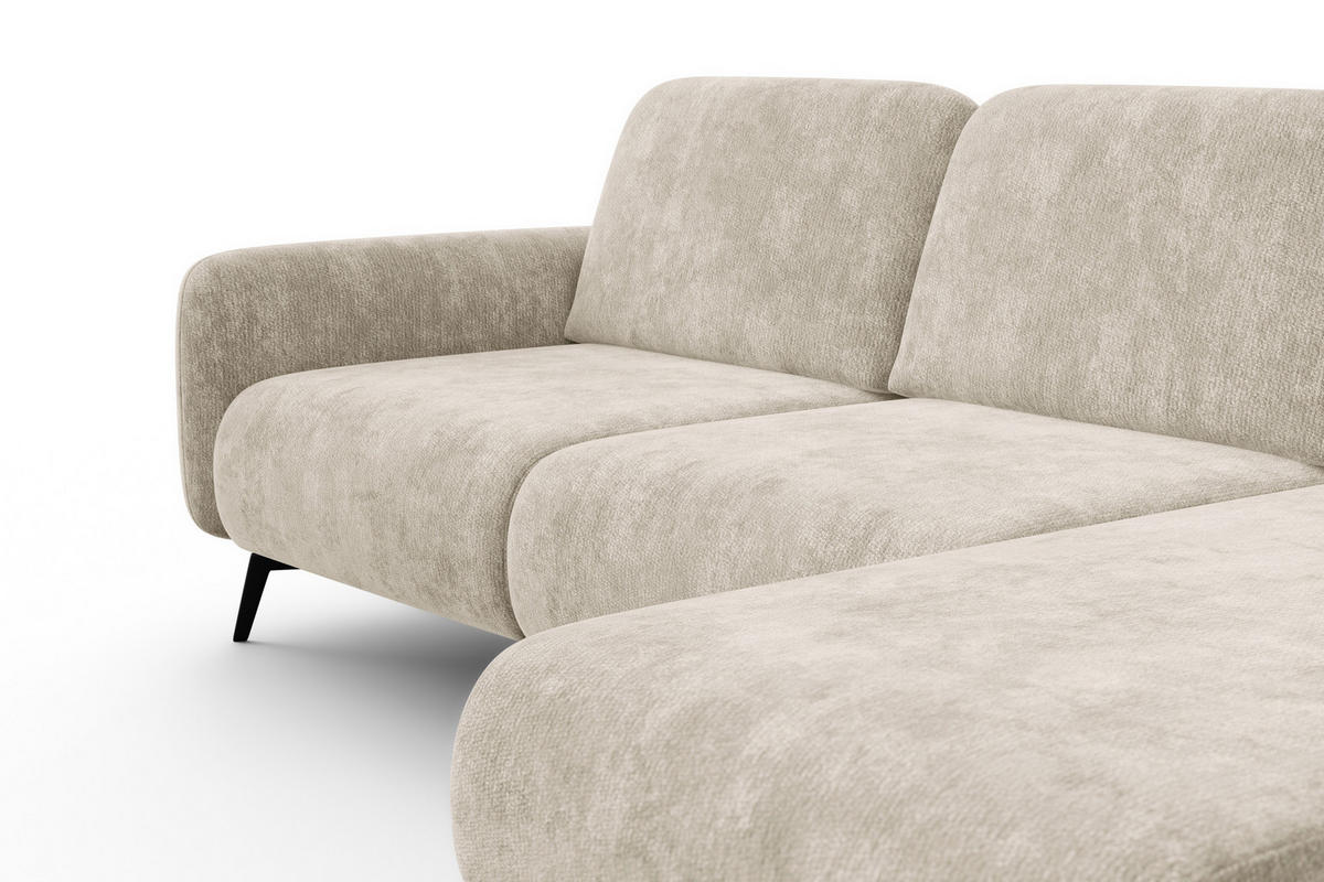 ECKSOFA FEBE 4-Sitzer RECHTS, cremefarbener Chenille-Stoff - Creme/Schwarz, Holz/Textil (264/157cm) - Wozimo