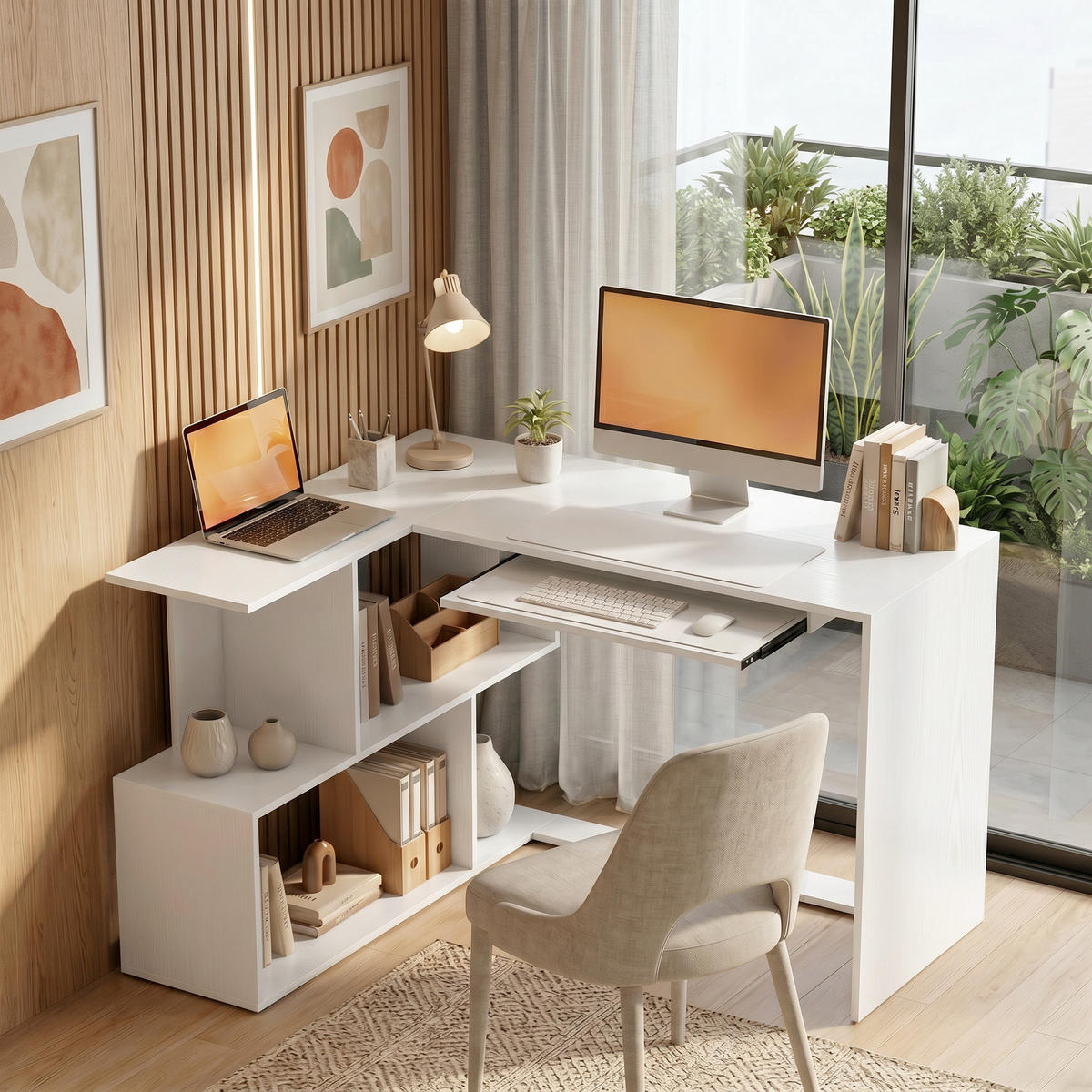 COMPUTERTISCH Spanplatte Weiß - Weiß, Holzwerkstoff (120/100/76cm) - HOMCOM