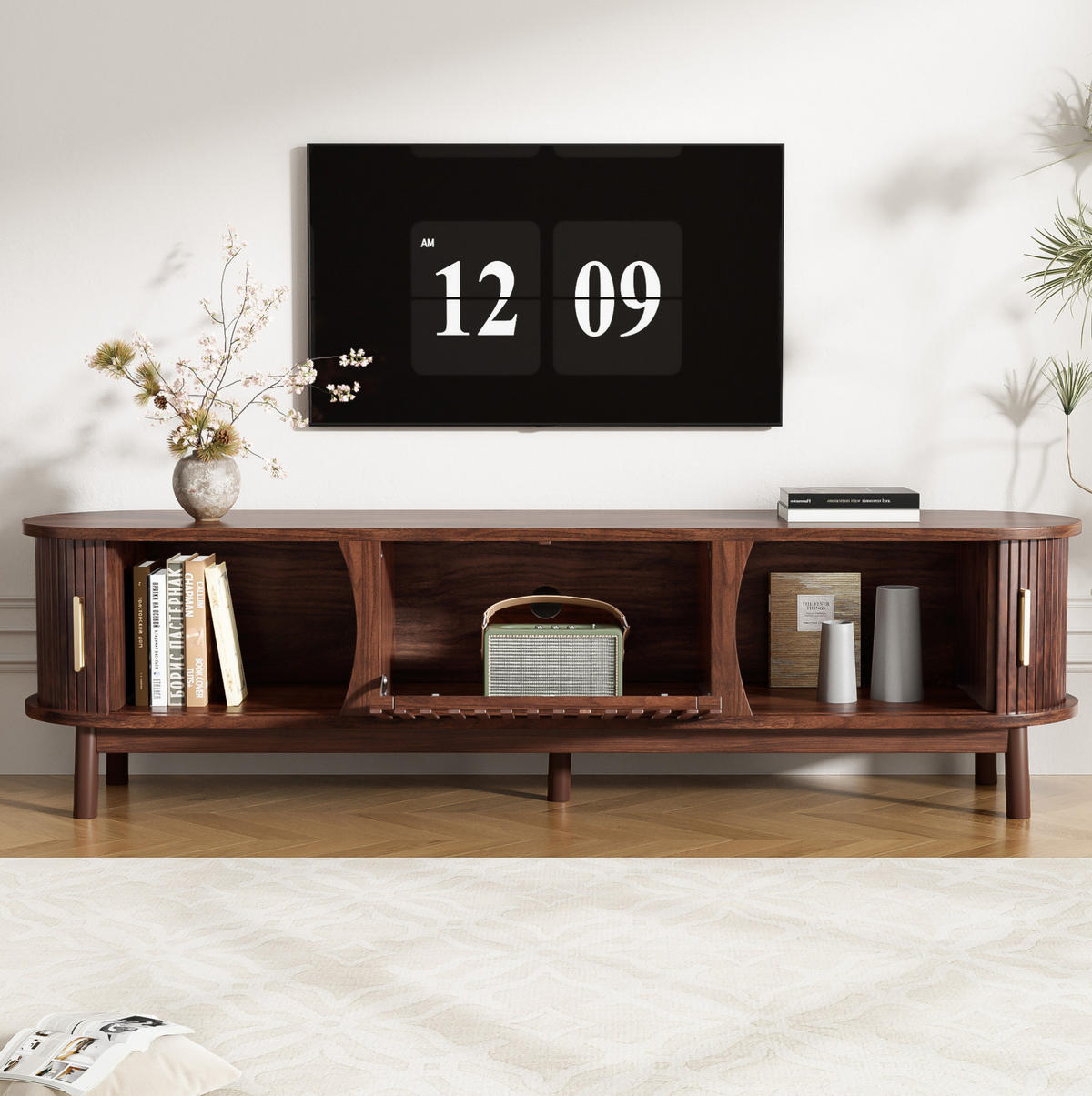 TV ormarić 165/39,5/46 cm smeđi od MDF-a s kliznim vratima i preklopnim vratima - smeđa, drvni materijal (165/46/39.5cm) - OKWISH