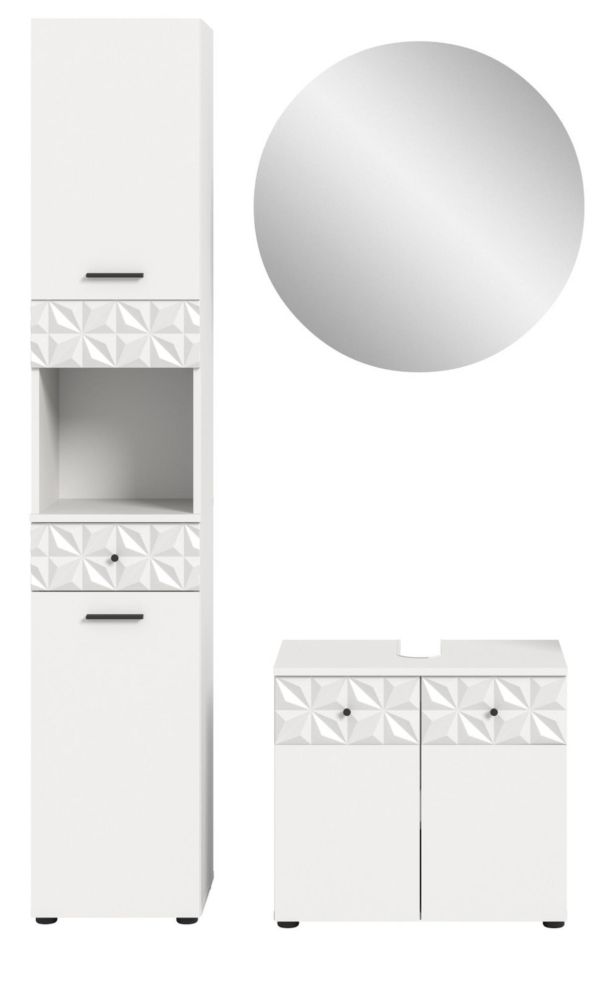BADMÖBEL-SET weiß Hochglanz 3-teilig 120 cm, Komplettset mit 3D-Struktur - Weiß Hochglanz, Glas/Holzwerkstoff (195/187/37cm) - Inn.Furn