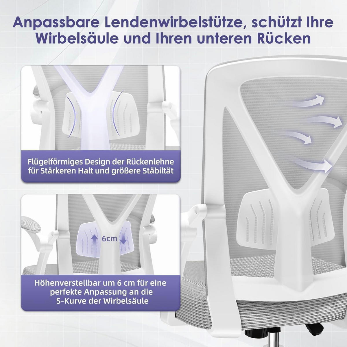 BÜROSTUHL Ergonomisch mit Lendenstütze und Wippfunktion Grau - Grau, Textil (57/99/57cm)