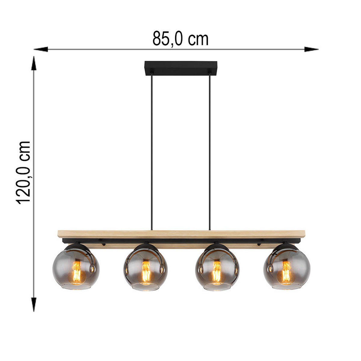 LED HÄNGELEUCHTE Holz Rauchglas Braun - Braun, Holz (85/15/120cm) - Globo Lighting