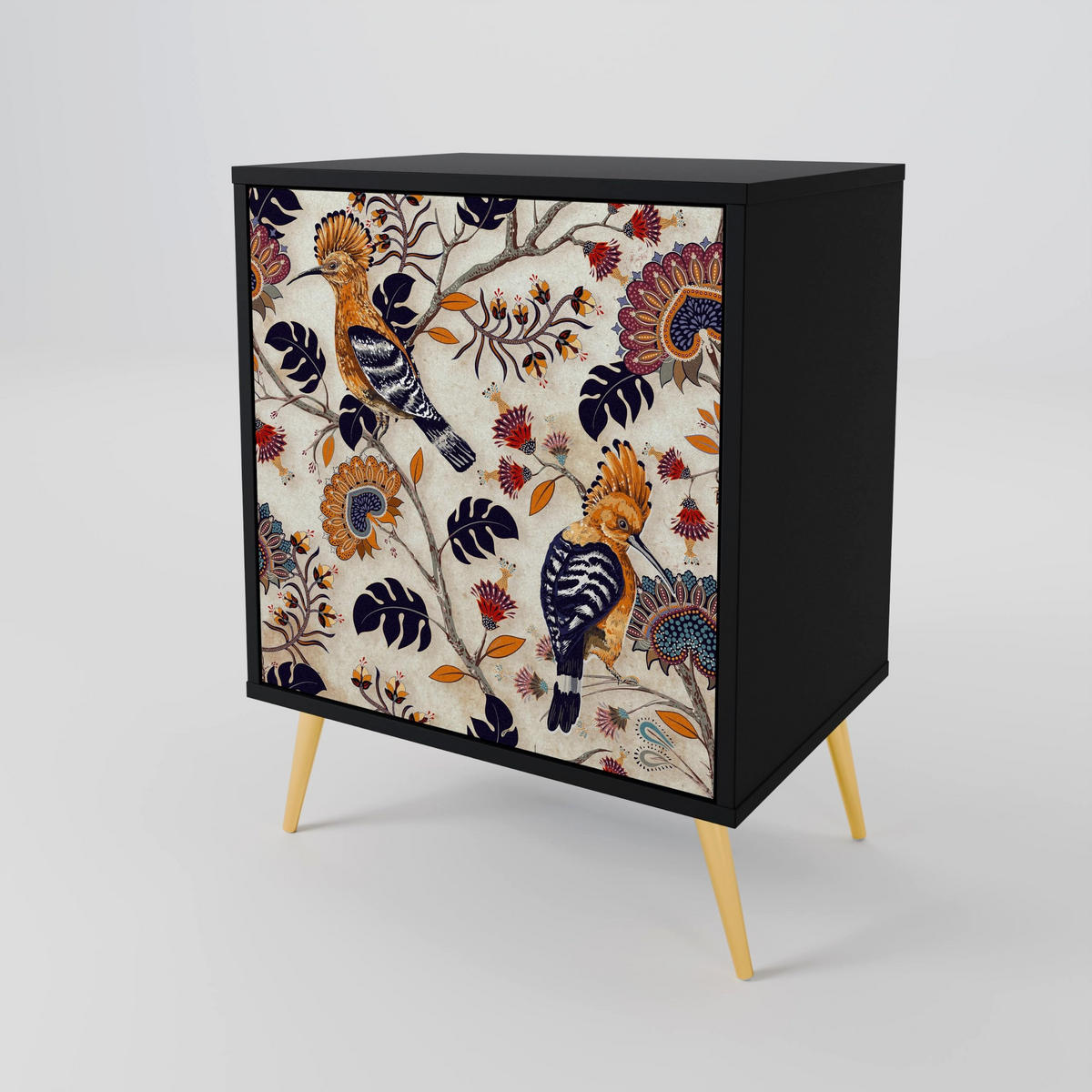 SIDEBOARD EMINENT HOOPOE, Schwarz, 57,5x42x72,5 cm, Schwarze Metallfüße - Multicolor/Schwarz, Holzwerkstoff/Metall (57.5/72.5/42cm) - SpaceRebels