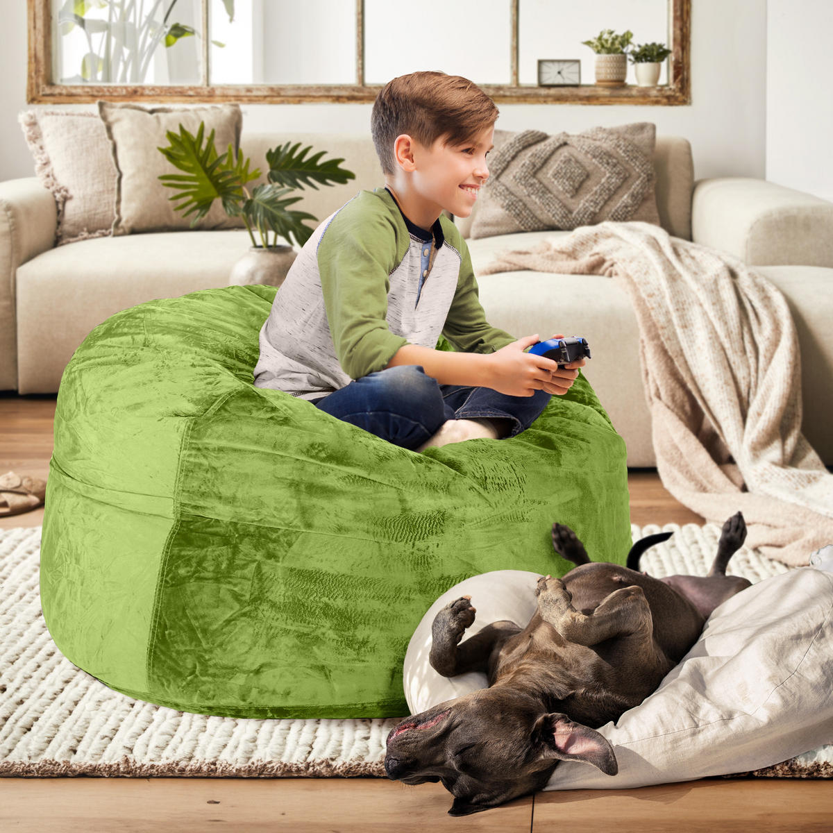 RIESEN-SITZSACK XXL JUMBO Velours 3ft - Grün, Textil (105/65/105cm) - Green Bean
