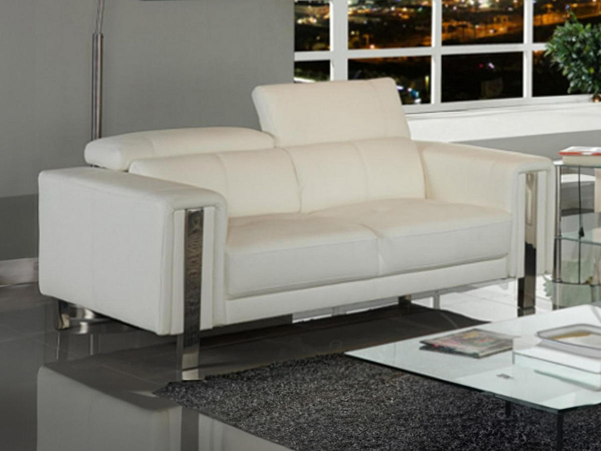 SOFA - 2 Personen - kunstleder - weiß Maroua - Weiß, Leder/Metall (170/87/100cm) - Vente-Unique