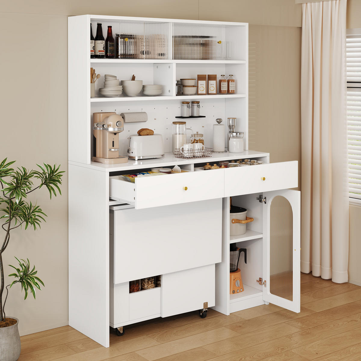BUFFET 120/45/180 cm weiß aus MDF mit Hakenleiste - Weiß, Holzwerkstoff (120/180/45cm) - OKWISH