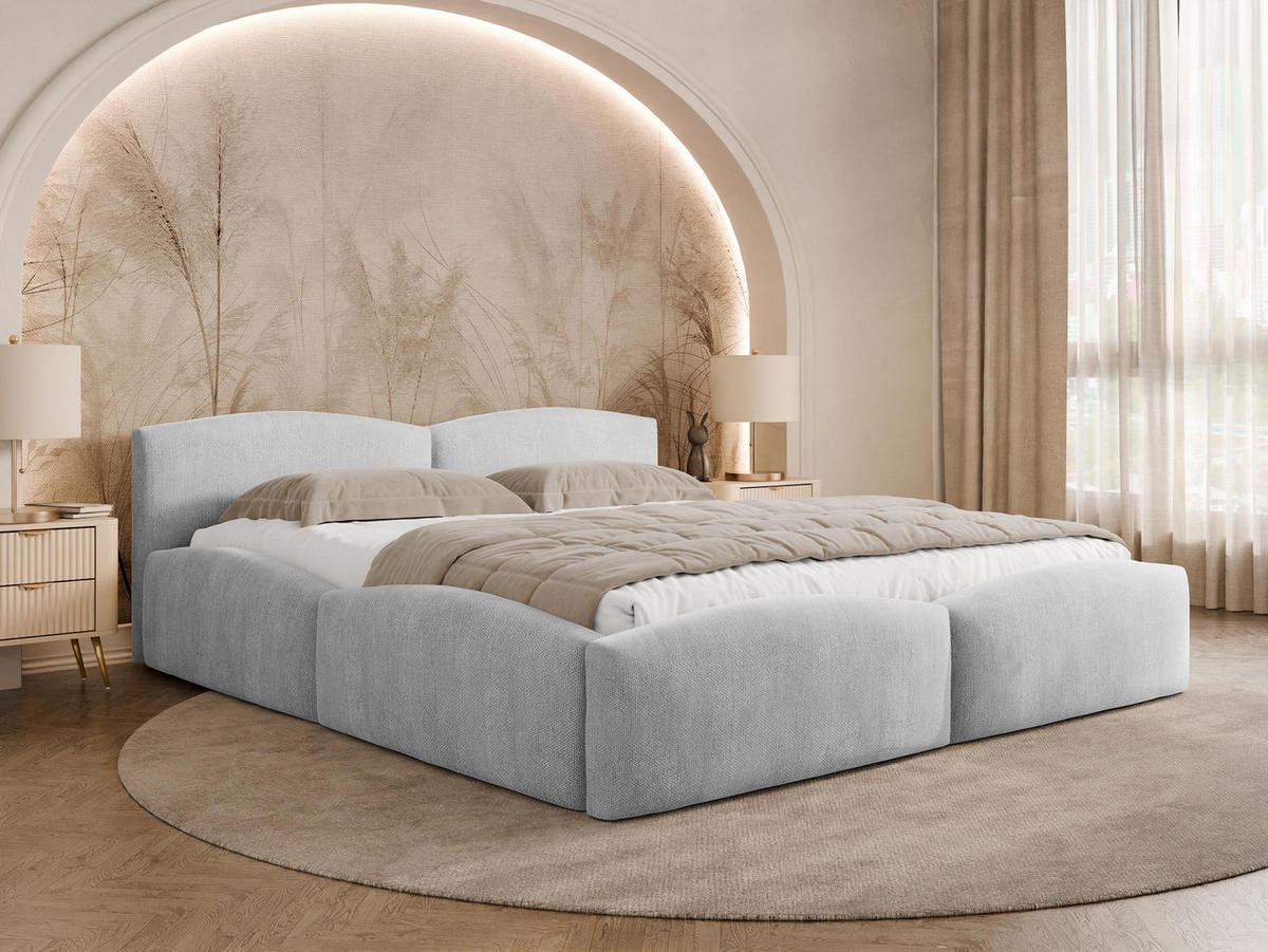 POLSTERBETT Mirala - Eichefarben/Hellgrau, Holz/Textil (160/200cm) - MIRJAN24