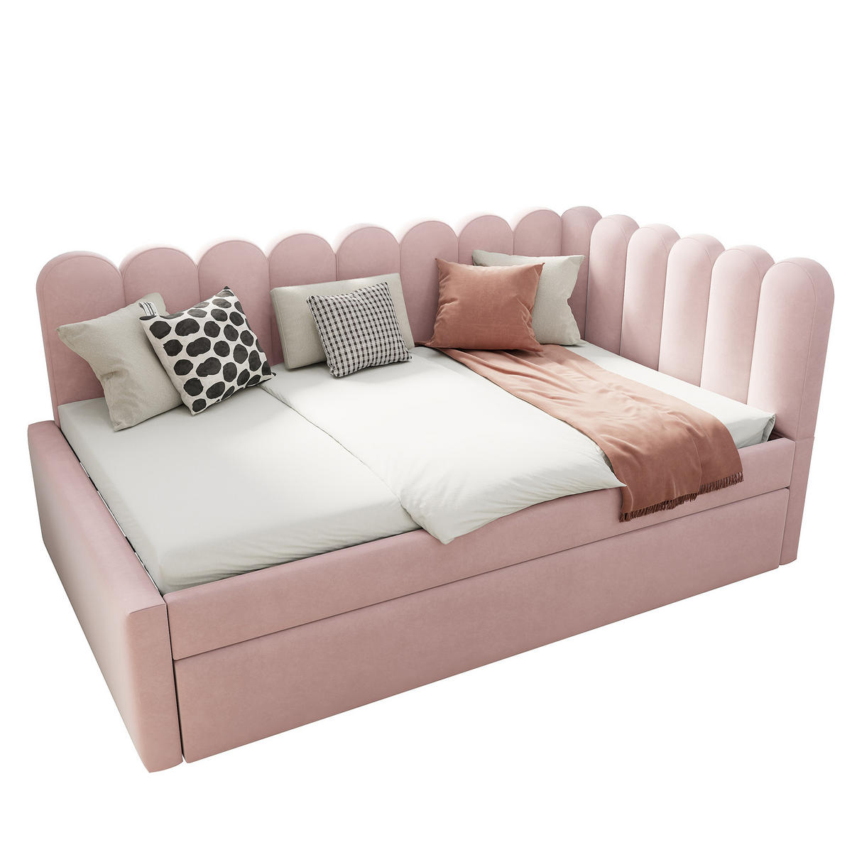 MULTIFUNKTIONSBETT mit Ausziehbett und blütenblattförmiger Rückenlehne Rosa 140/205/90 cm - Rosa, Leder (140/200cm) - OKWISH