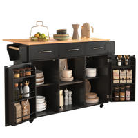 KÜCHENINSEL 139 cm MDF Schwarz mit Massivholz Arbeitsplatte und Rollen - Schwarz, Holzwerkstoff (46/91.5/139cm) - Korfee