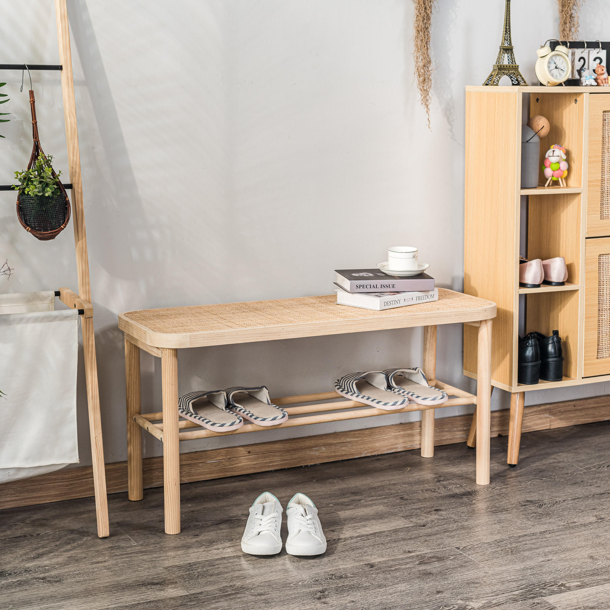 SITZBANK Rattan Beige - Beige, Holz (90/45.5/35cm) - Nordlys