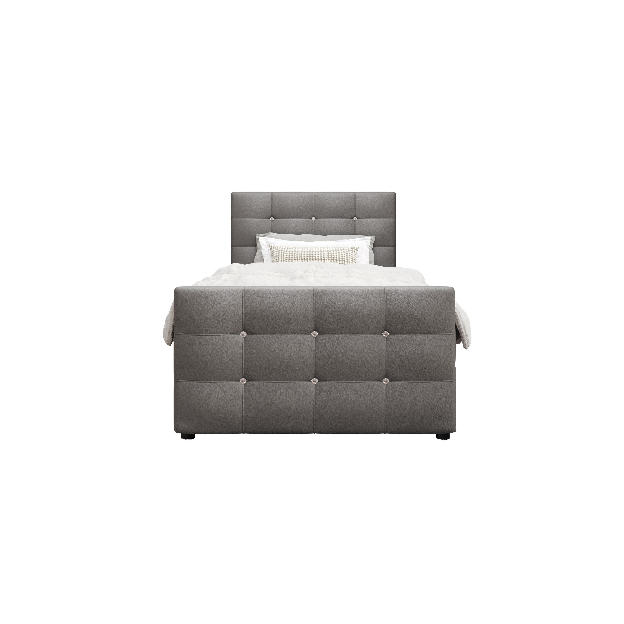 BOXBETT KLEO 100x200, mit Matratze H3 und Topper, Madryt 190 - Hellgrau, Holz/Kunststoff (100/200cm) - Bedante