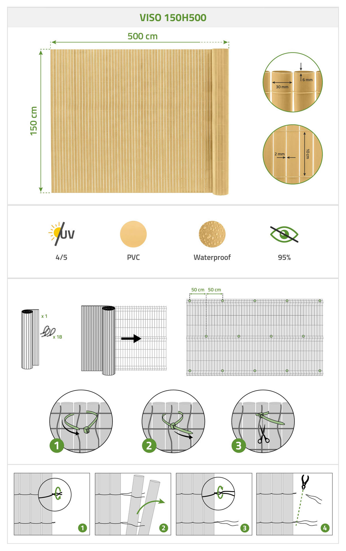 PVC Sichtschutzmatte VISO doppelseitig 5m x 1,5m Beige - Beige, Metall (500/150cm) - Casanoov