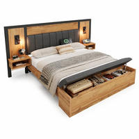 POLSTERBETT 160/200 cm in Eiche mit Leselampen, USB und Sitzbank mit Stauraum Leinen-Design - Eichefarben/Grau, Holzwerkstoff/Textil (160/200cm) - STILVORA