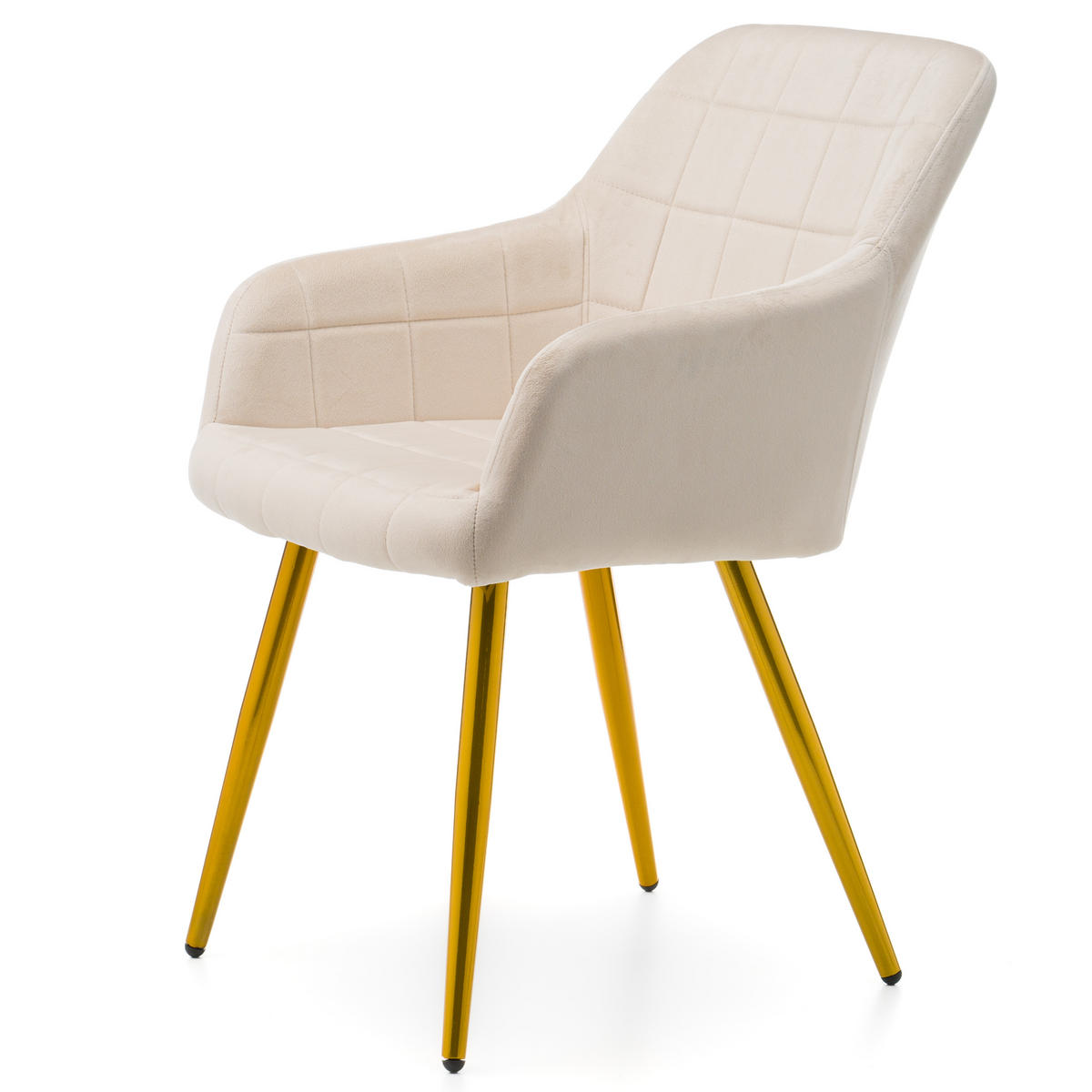 STUHL ORTE gepolstert mit Steppung - beige goldene beine - Samt Velours - Beige/Goldfarben, Textil/Metall (56/85/62cm) - NEW HOME