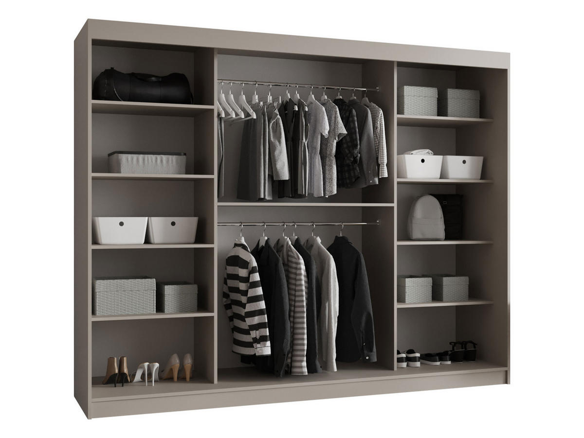 SCHWEBETÜRENSCHRANK Bahrajn 250 - Silberfarben/Schwarz, Holzwerkstoff/Kunststoff (250/200/62cm) - MIRJAN24