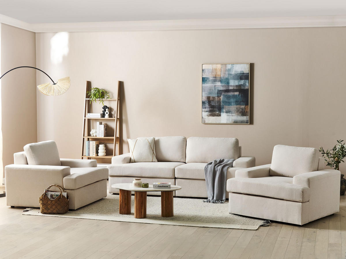 SOFA-SET 5-sitzer hellbeige Alla - Beige, Textil (112/112/208cm) - Beliani