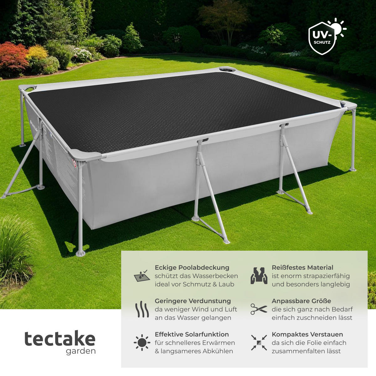 POOLABDECKUNG , 400 x 600 cm, schwarz - Schwarz, Kunststoff (600/400cm) - tectake