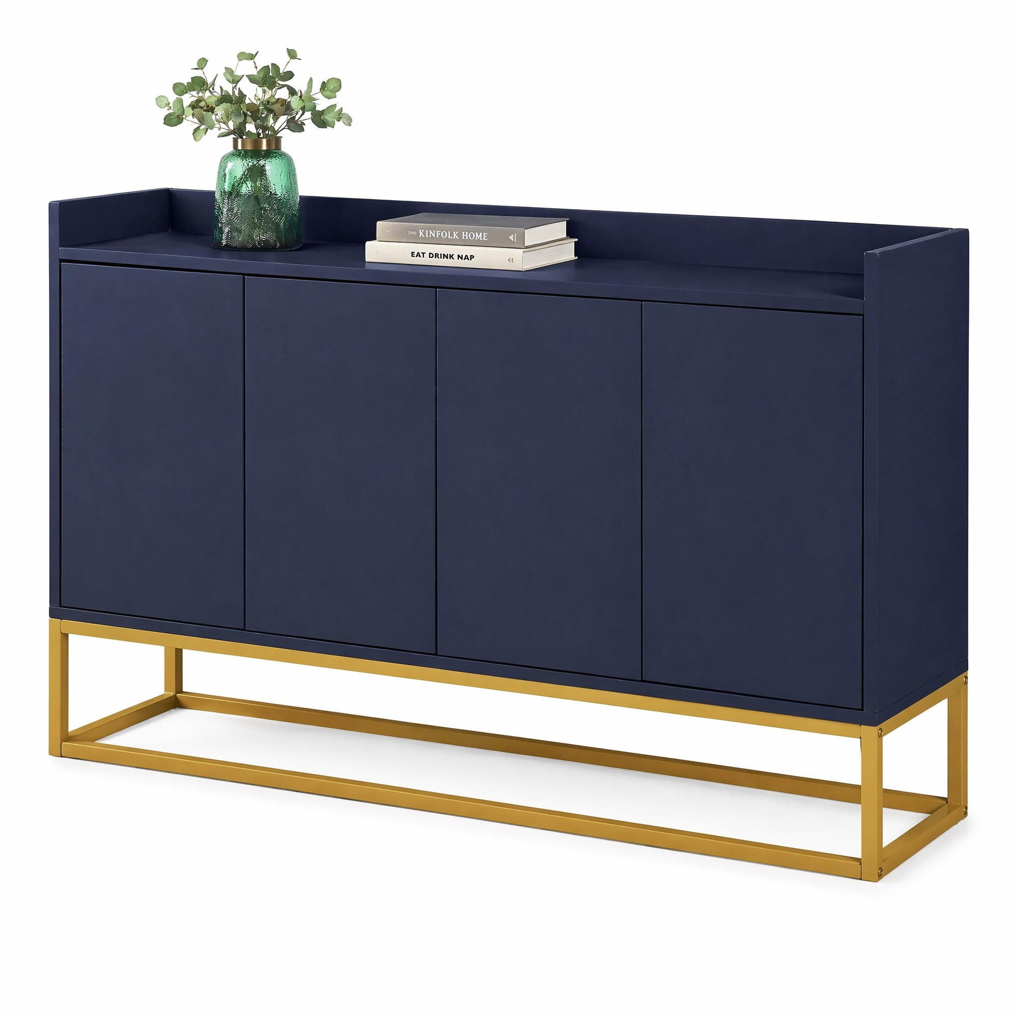 SIDEBOARD in Marineblau Anrichte mit 4 Türen für Esszimmer, Küche und Wohnzimmer, B120/T30/H80 cm - Goldfarben/Dunkelblau, Holzwerkstoff/Metall (120/80/30cm) - STILVORA