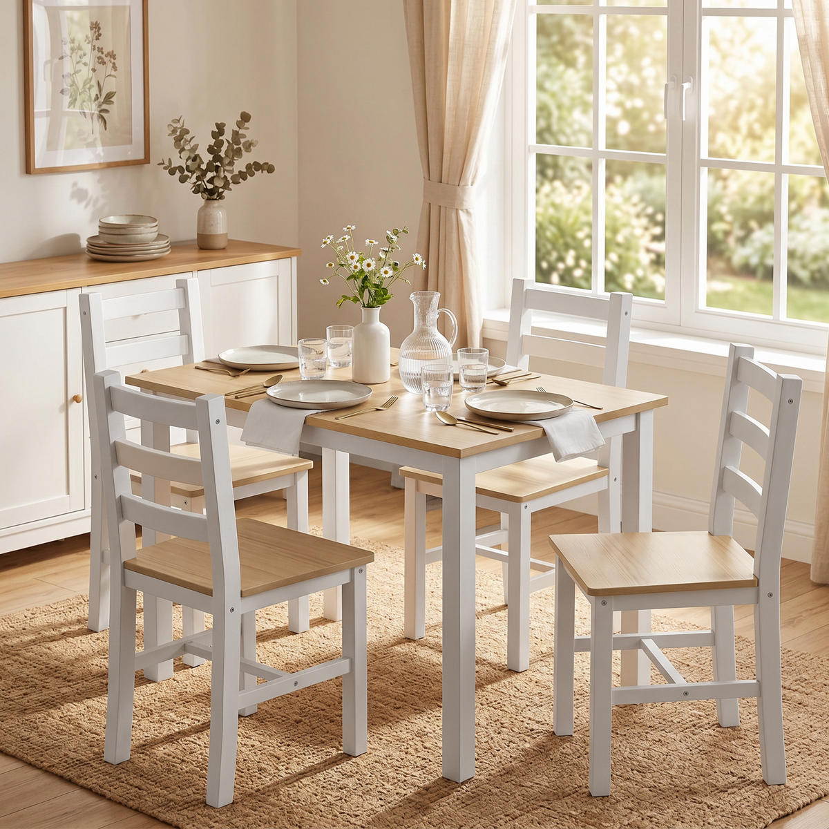 ESSGRUPPE mit 1 Tisch und 4 Stühlen Naturfarben 108.0/65.0/75.0 cm - Naturfarben, Holz (65/75/108cm)