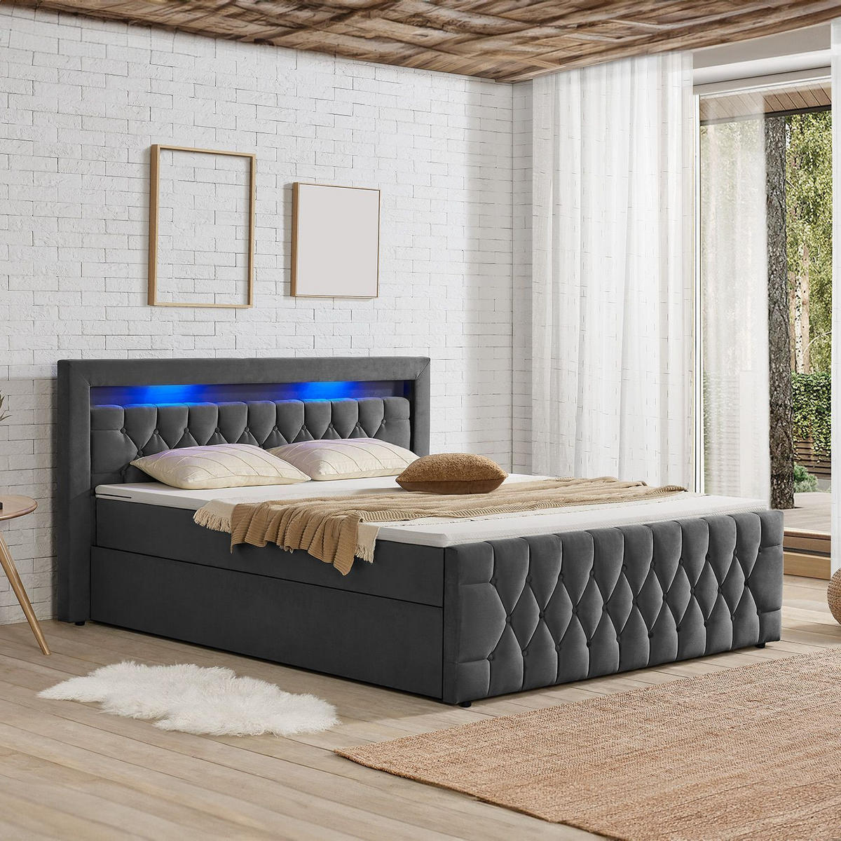 BOXBETT Leona Grau Samt 140x200 cm - Grau, Textil (140/200cm) - Juskys