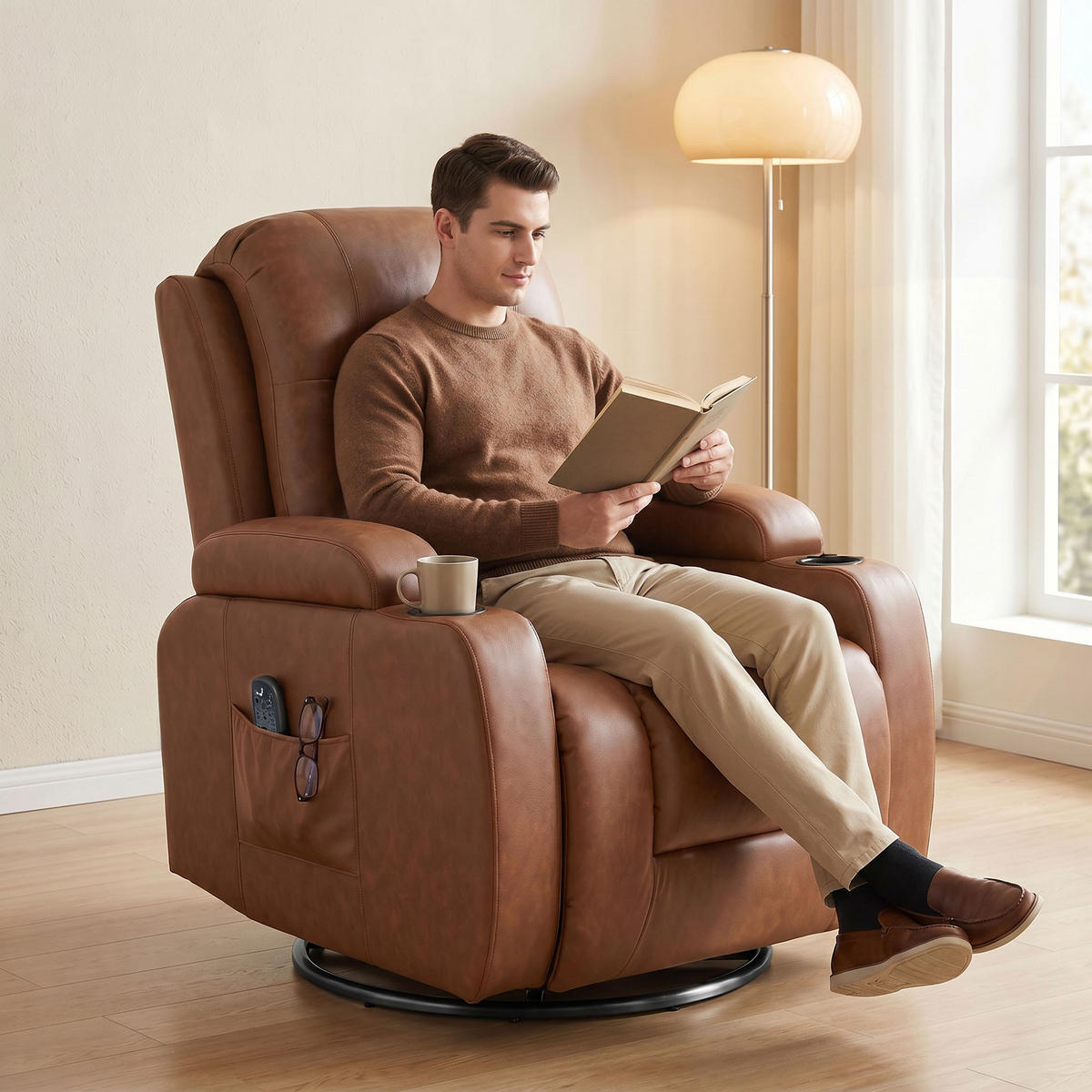 MASSAGESESSEL Kunstleder Hellbraun - Hellbraun/Schwarz, Kunststoff/Metall (85/104/94cm) - HOMCOM