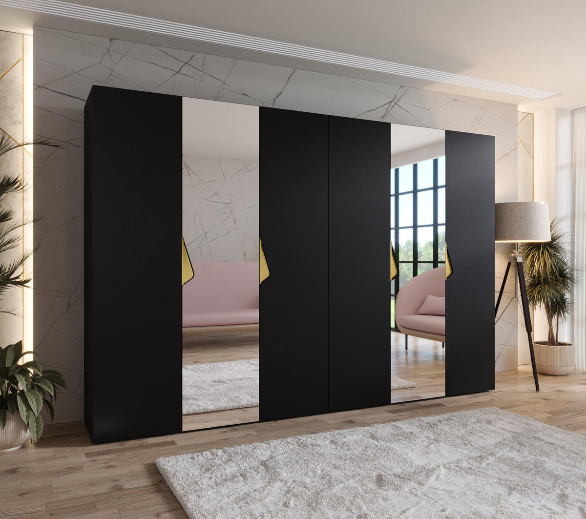 DREHTÜRENSCHRANK 202/300/52 6-türig - Goldfarben/Schwarz, Holz/Metall (300/202/52cm) - Abiks Möbel