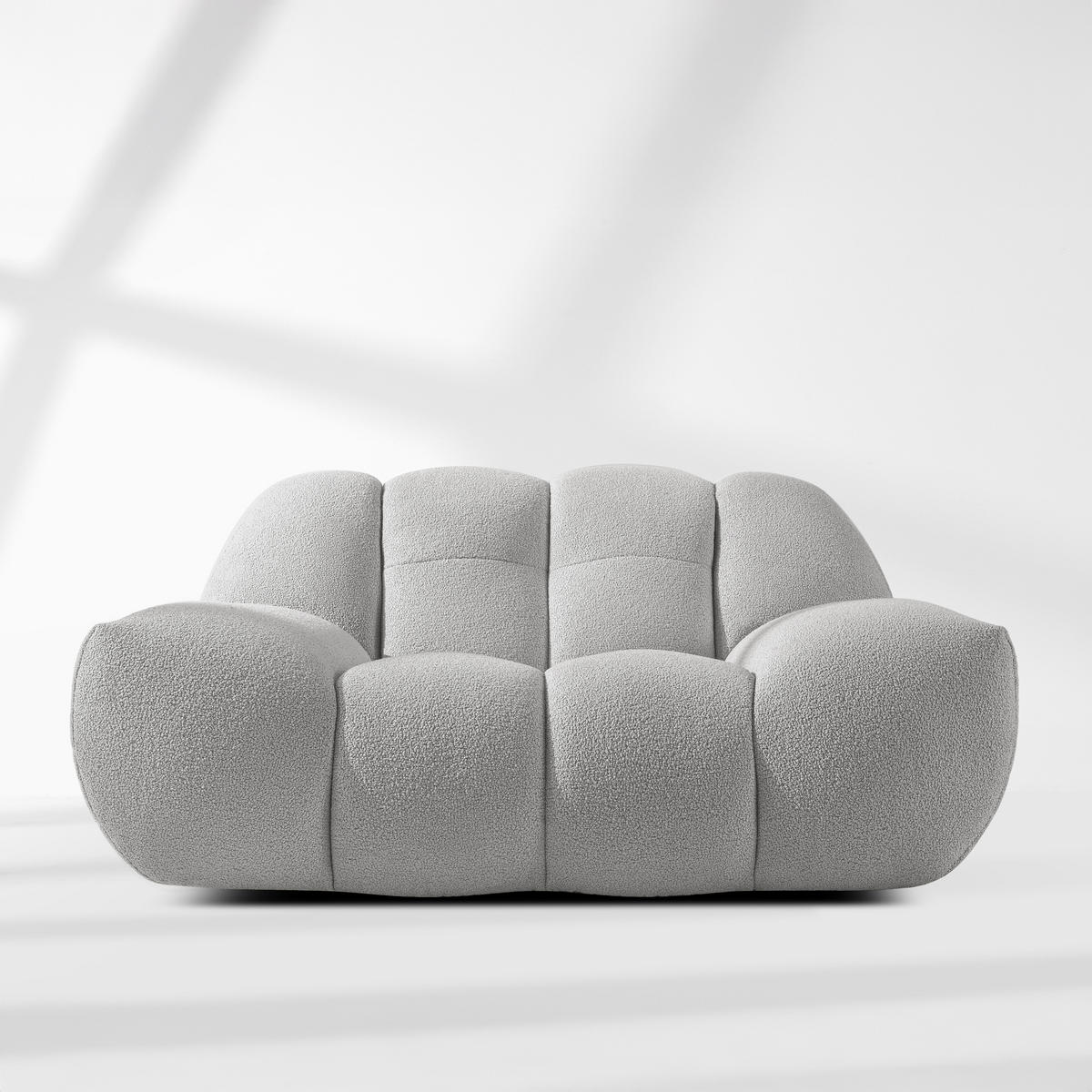 SESSEL VENA mit Pouf Bouclé, Hellgrau - Hellgrau, Holz/Textil (65/38/65cm) - KONSIMO®