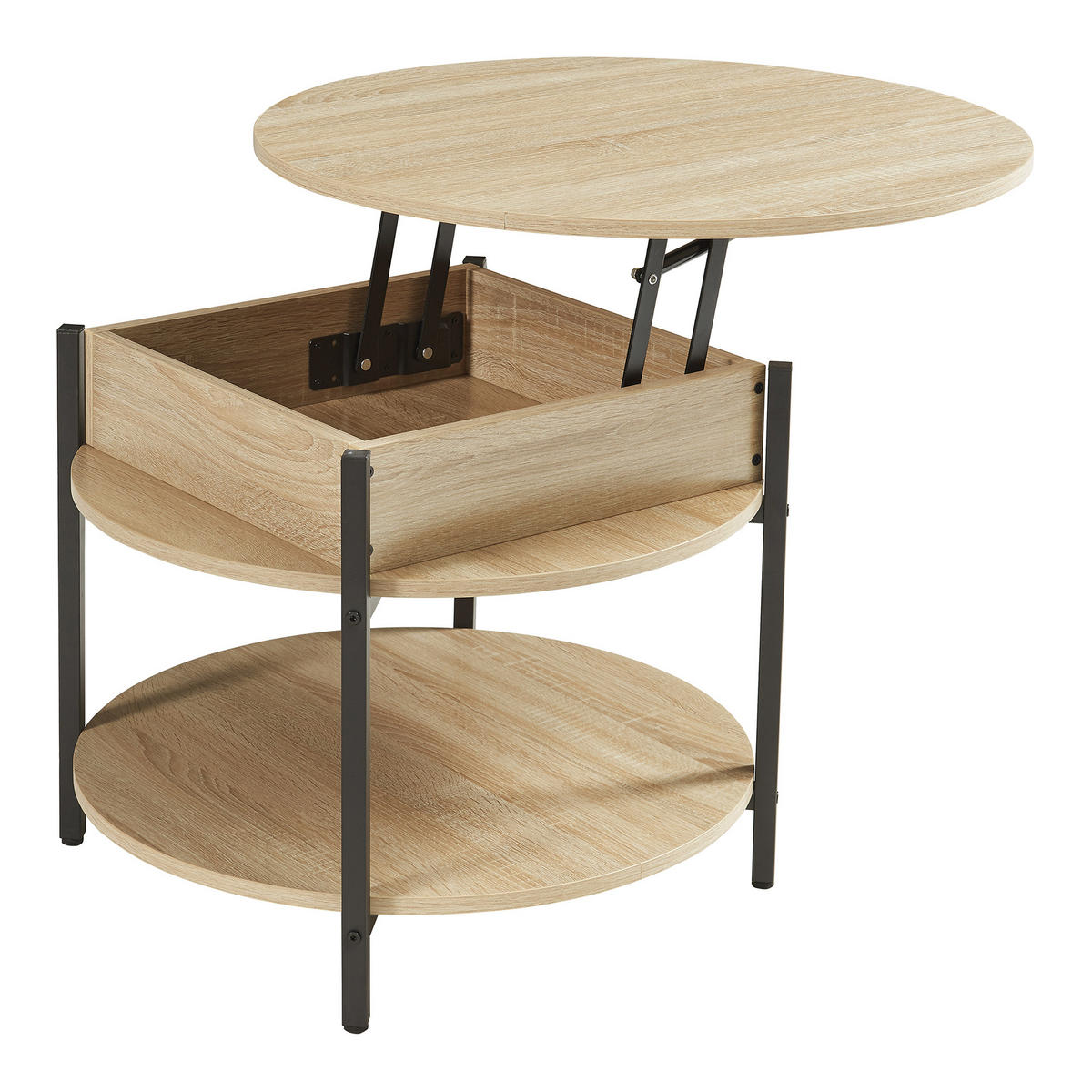 COUCHTISCH Kandas 70/49 cm - Eichefarben/Schwarz, Holzwerkstoff/Metall (70/70/49cm) - [en.casa]