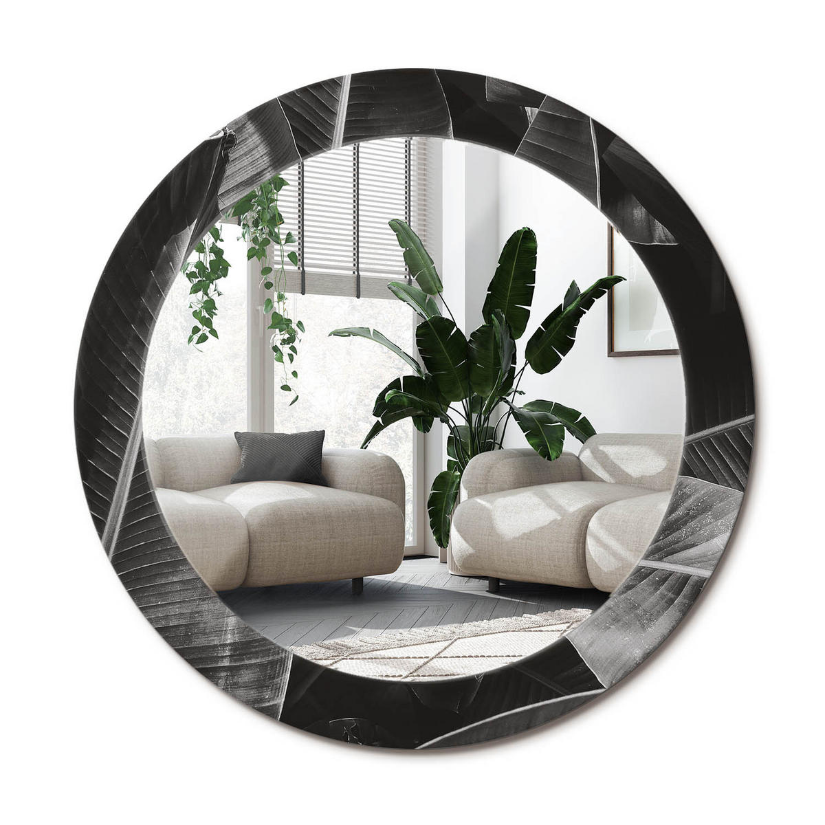 SPIEGEL Rund Ø 70 cm mit Aufdruck - Grau, Glas (70/70/0.4cm) - Wallfluent