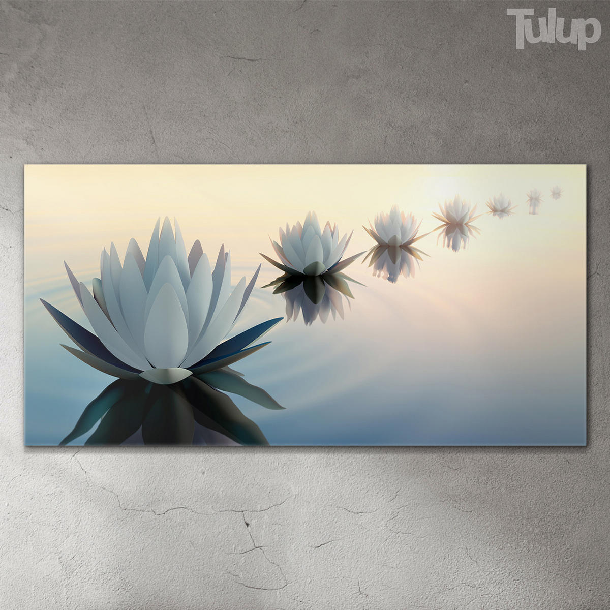 GLASBILD 120x60 cm Lotosblume - Creme/Hellblau, Glas (120/60cm) - TULUP