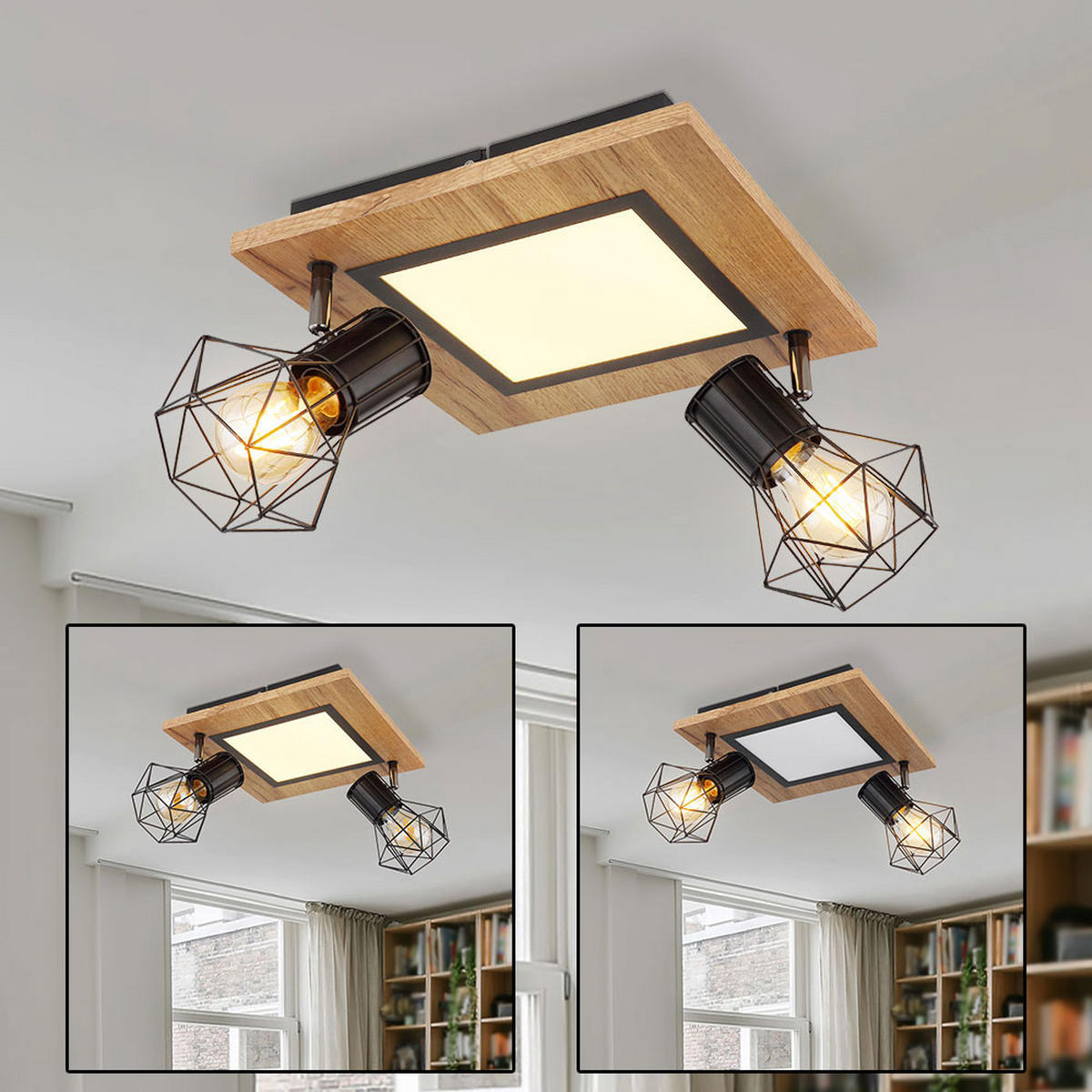 LED DECKENLEUCHTE PRISKA Braun Holzoptik - Braun, Metall (30/30/22.5cm)