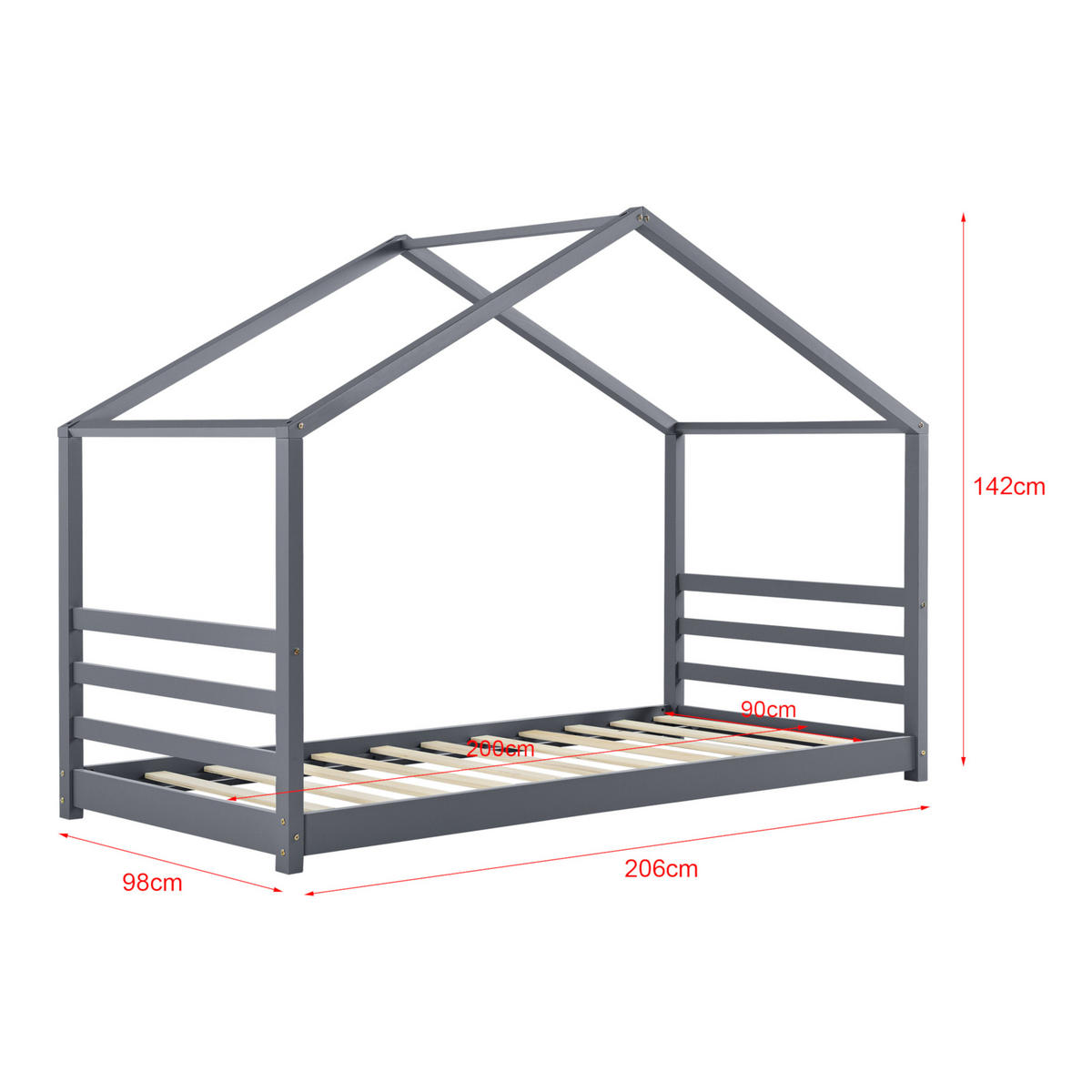 HAUSBETT Vardø - Dunkelgrau, Holz (90/200cm) - [en.casa]