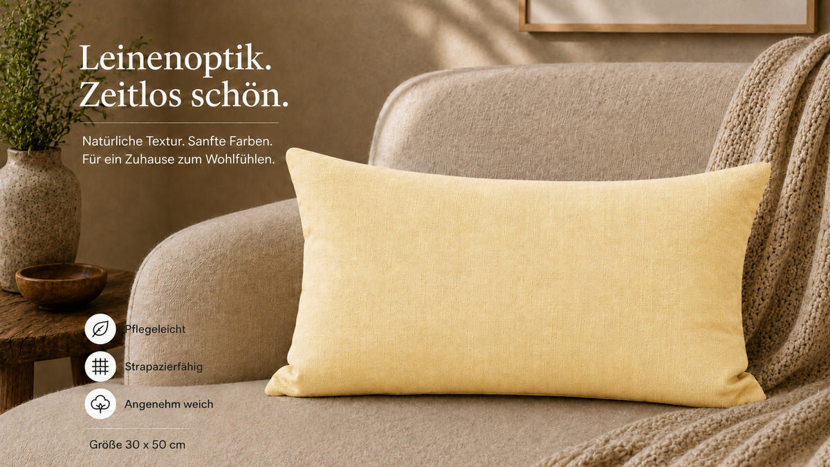 KISSENBEZUG Leinenoptik 40/60 cm Gelb - Gelb, Textil (40/60cm) - TiborTex