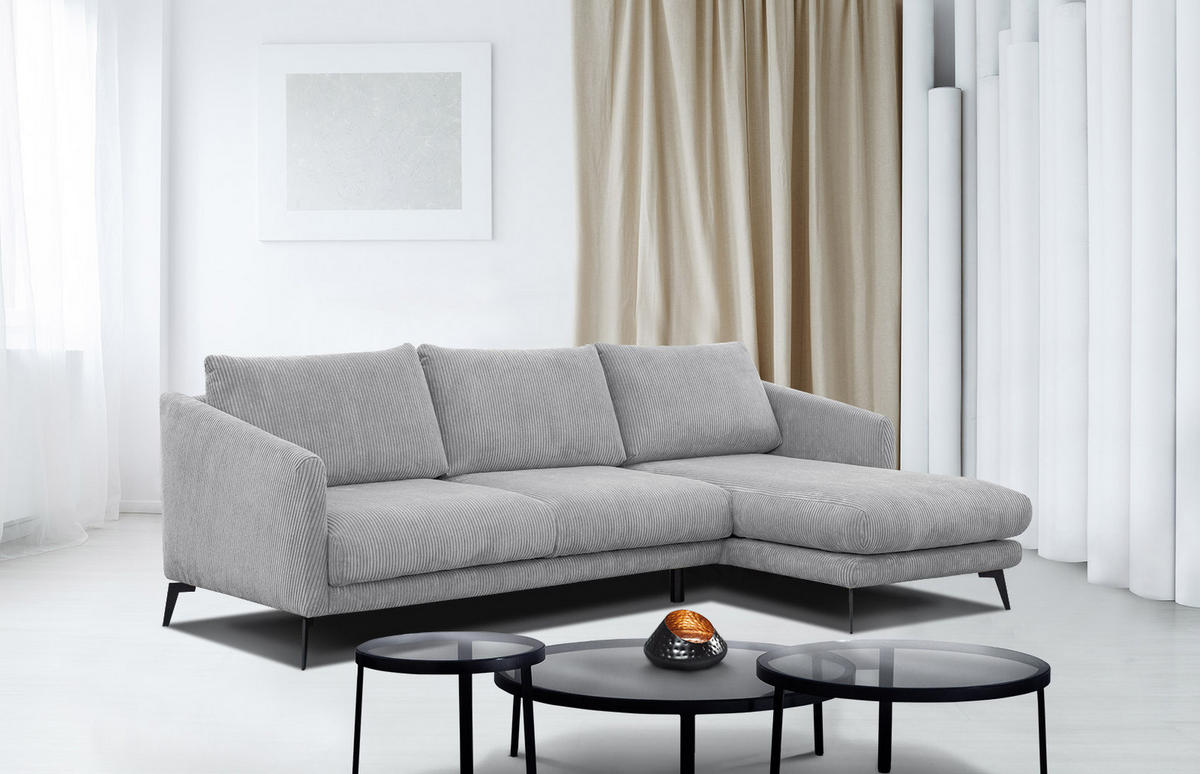 ECKSOFA VILT 4-Sitzer, hellgrau - Hellgrau/Schwarz, Holzwerkstoff/Textil (255/156cm) - Courtois Laville