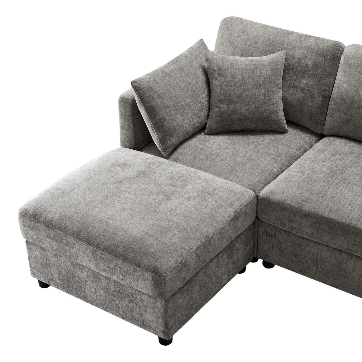4-SITZER ECKSOFA Chenille Grau mit Hocker und verstellbaren Armlehnen - Grau, Holzwerkstoff/Kunststoff (218/156.5cm) - WISHDOR