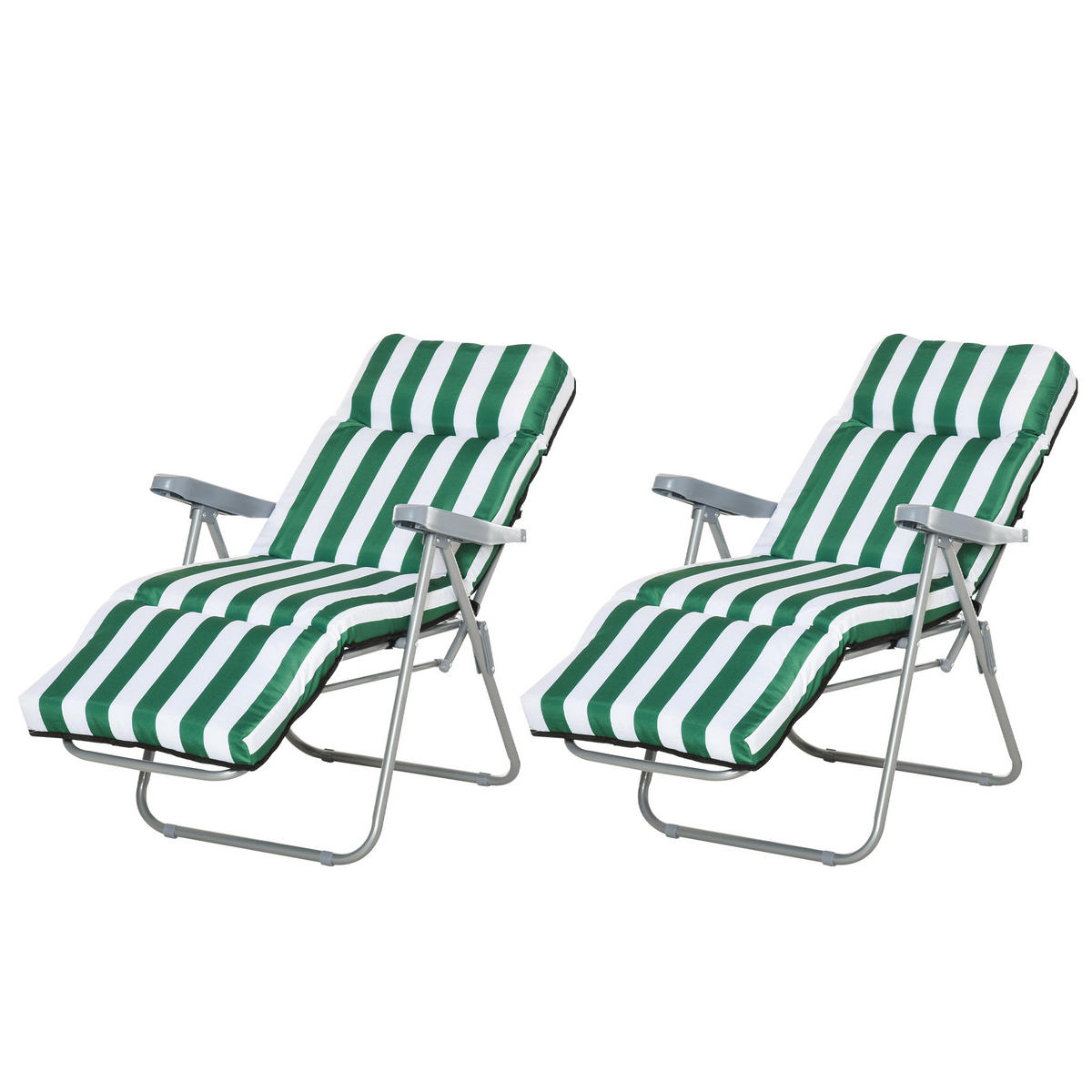 SONNENLIEGE 2-teiliger, klappbarer und verstellbarer Strandstuhl, Grün und Weiß - Grün, Metall (75/102/60cm) - Vallsero