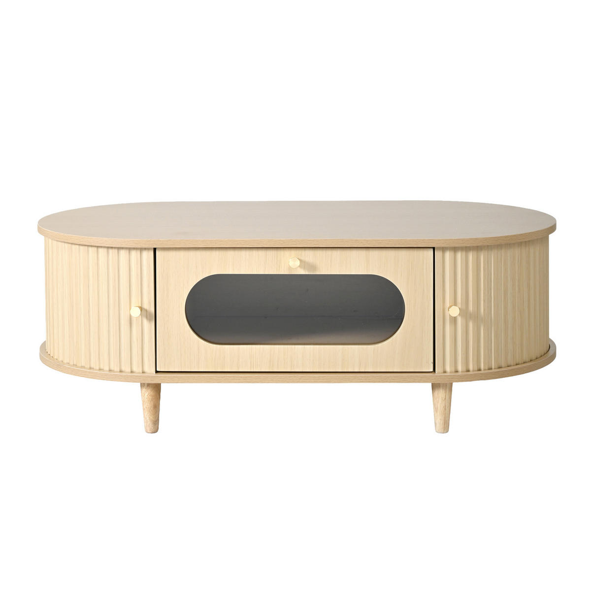 COUCHTISCH mit Schublade und Rolltüren 100 x 50 x 36 cm MDF Holzfarbe - Braun, Holz (100/50/36cm) - Meubliv