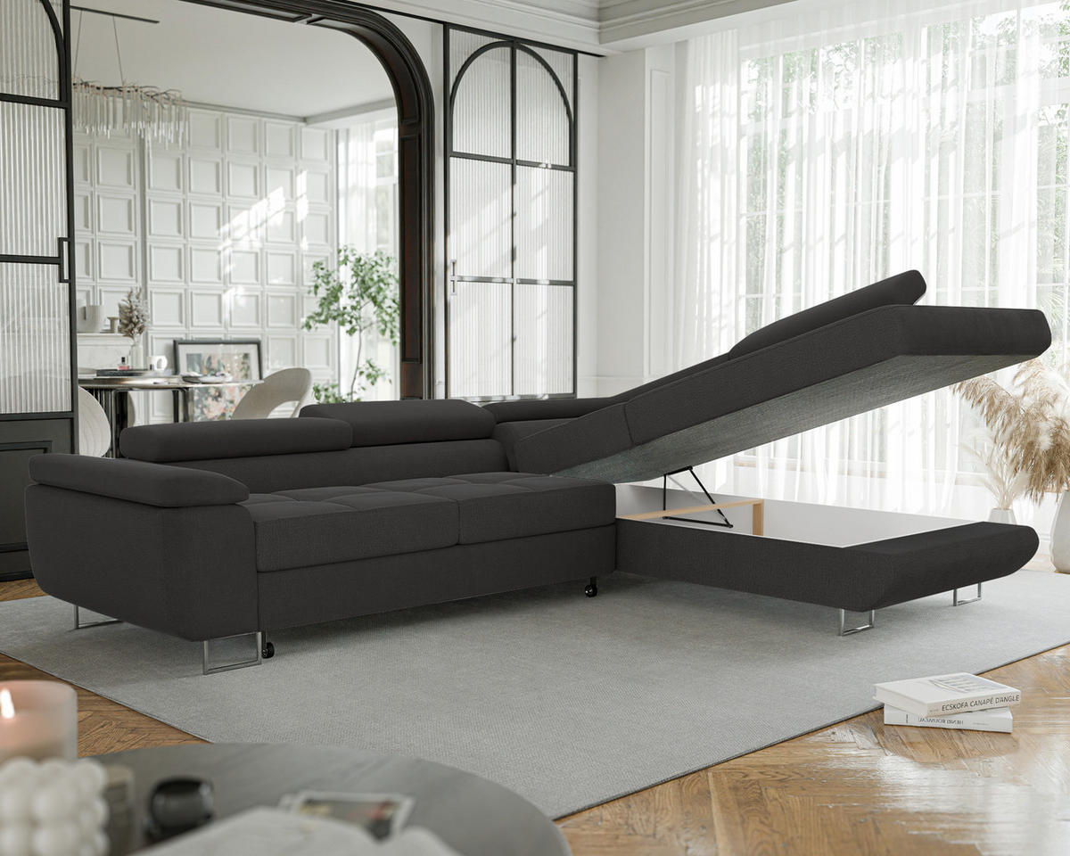 ECKSOFA ANTON rechts, mit Schlaffunktion und Bettkasten Anthrazit - Anthrazit, Holzwerkstoff/Kunststoff (274/203cm) - Idohome