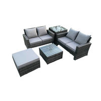 GARTENMÖBEL-SET enthält 2 DOPPELSITZ-SOFA, COUCHTISCH, HOCKER and BEISTELLTISCH Polyrattan Dunkelgrau Gemischt 7-Sitzer - Dunkelgrau, Metall - Fimous