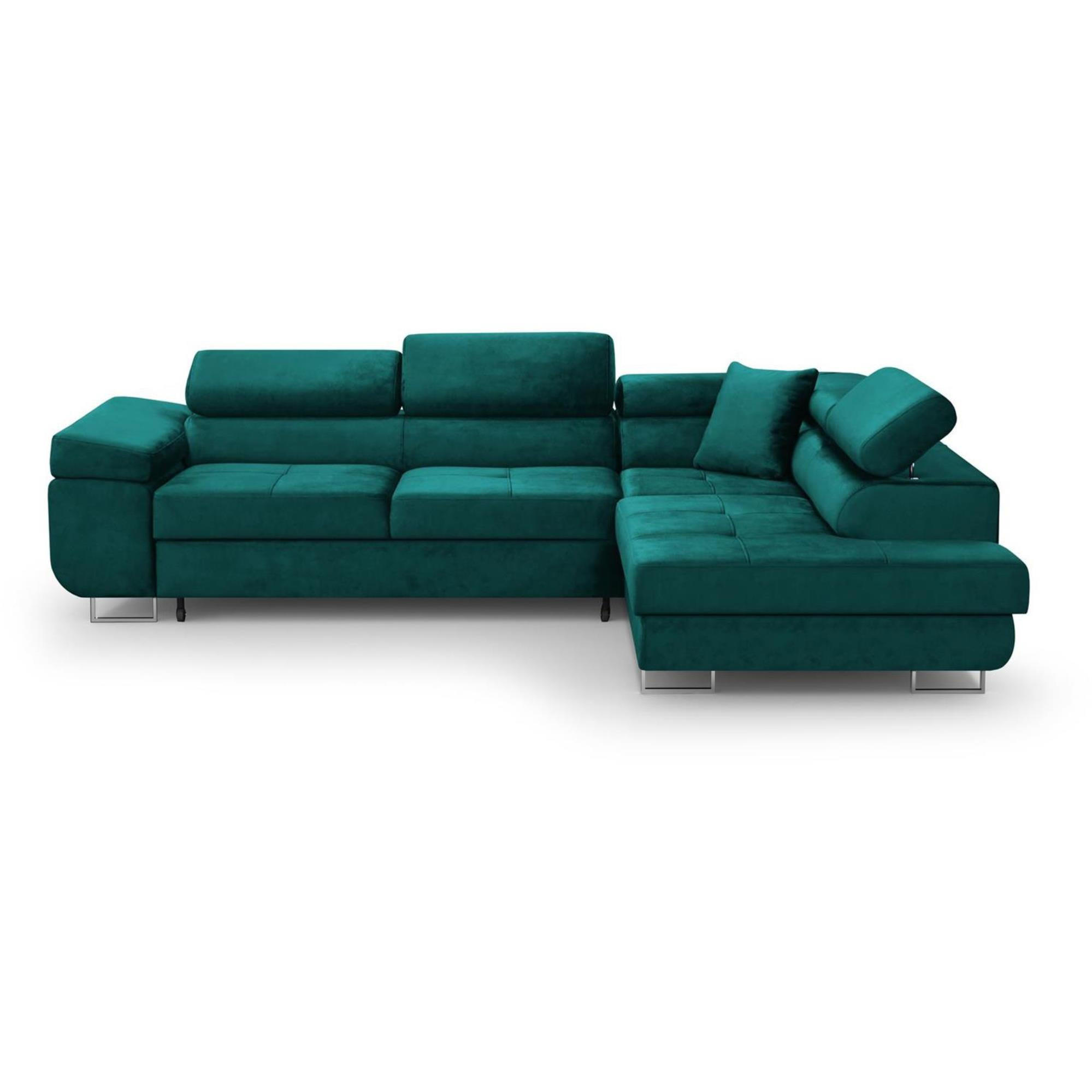 ECKSCHLAFSOFA Vild verstellbaren Kopfstützen, Dunkelgrün, rechts - Chromfarben/Dunkelgrün, Textil (275/203cm) - Beautysofa