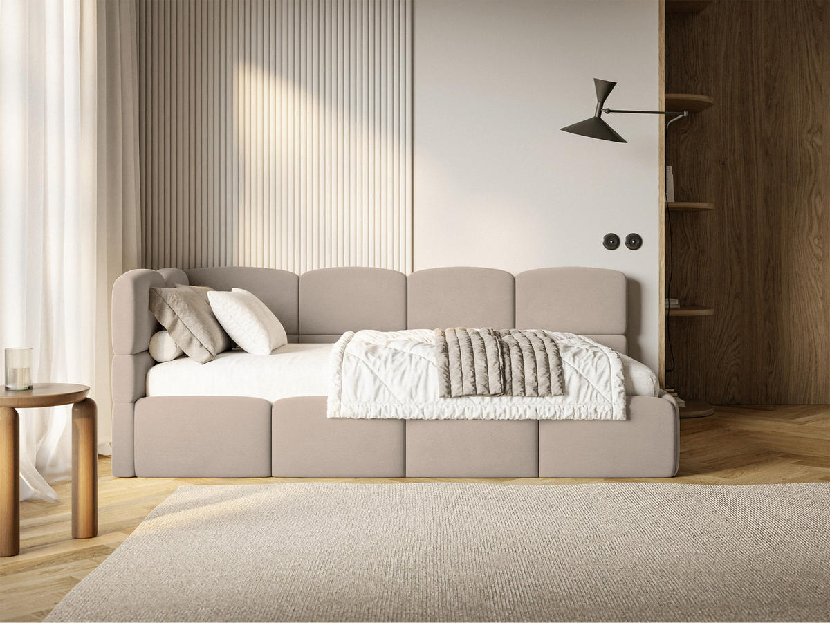 ŠTUDENTSKÁ POSTEĽ Cloudy béžová 90x200 cm, záhlavie vľavo, zamat - čierna/béžová, textil/plast (90/200cm) - Selsey