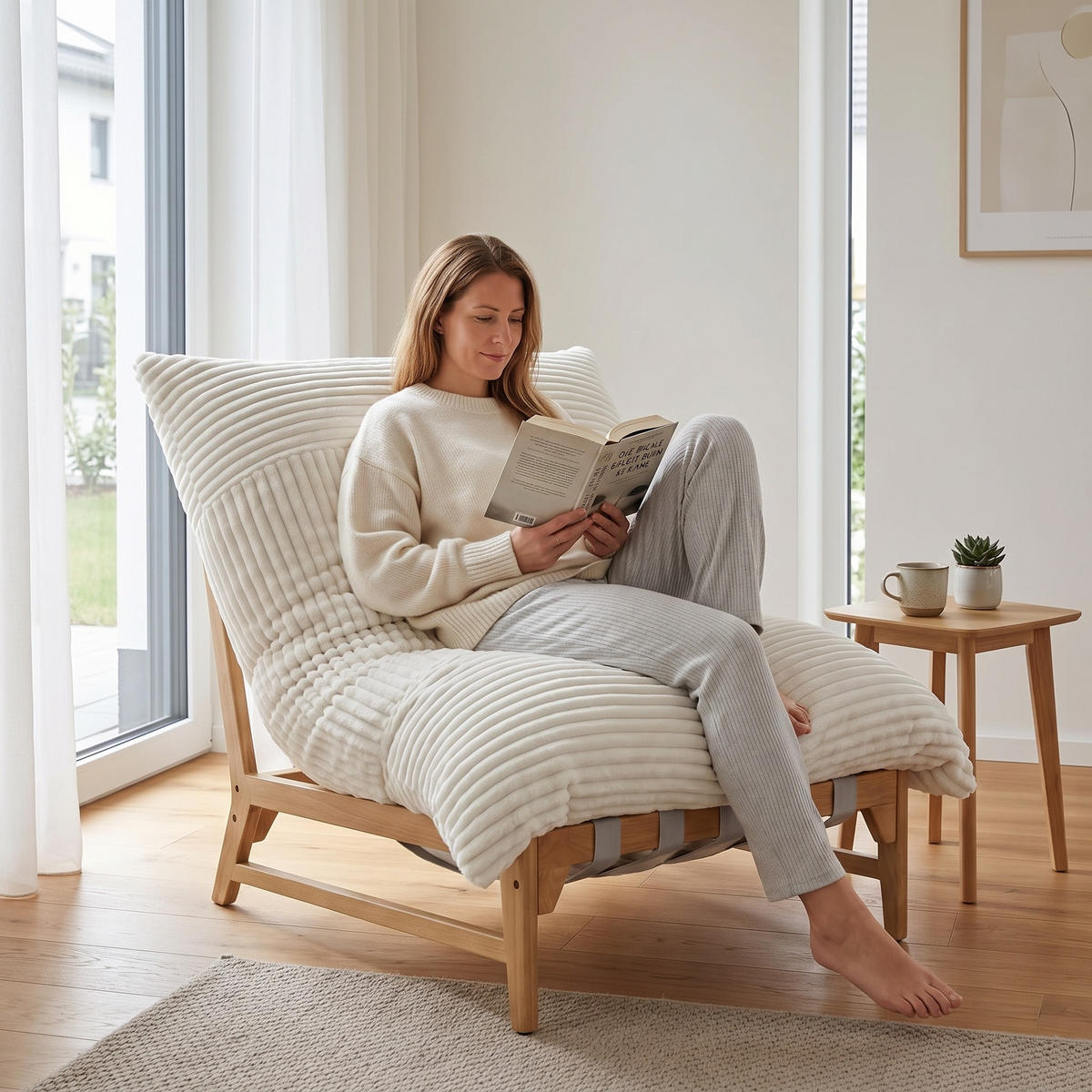 XXL-SESSEL Cord mit Holzrahmen, Breites Kissen, Beige - Beige, Holz/Textil (117/94/114cm) - LVHOM